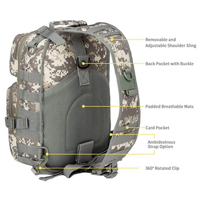 Tactical Military Sling Backpack 15L Shoulder Bag Molle Outdoor Pack