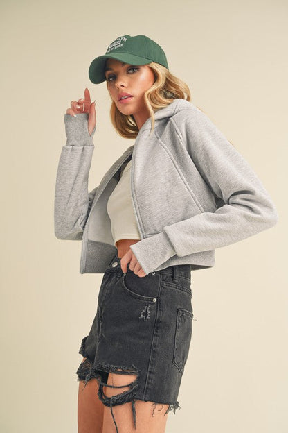 Aemi + Co Zip Up Raglan Sleeve Cropped Hoodie