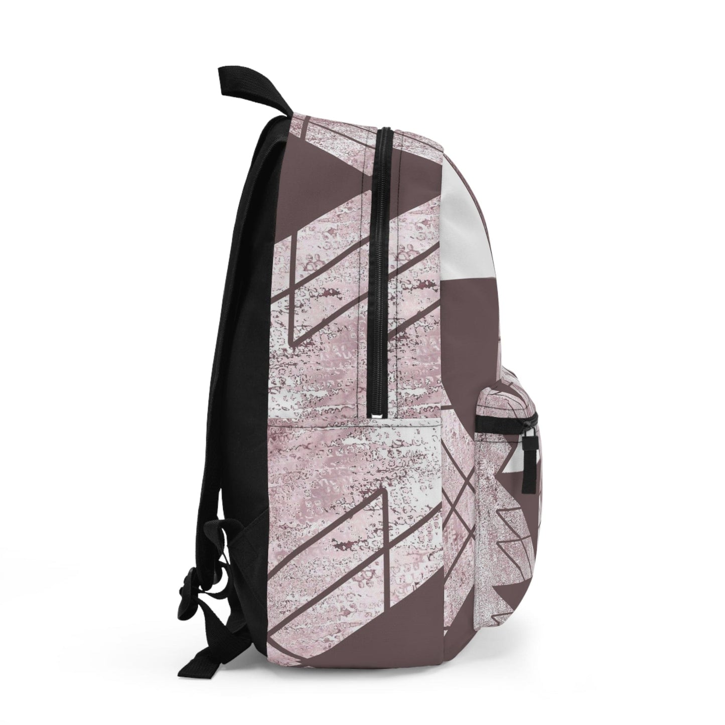 Backpack - Large Water-resistant Bag - Mauve Rose and White Triangular