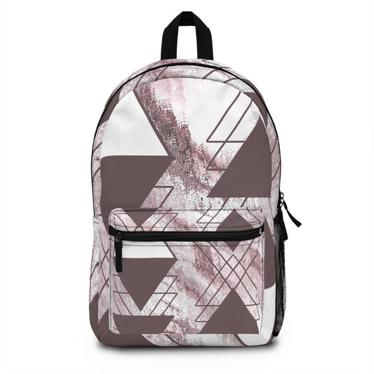 Backpack - Large Water-resistant Bag - Mauve Rose and White Triangular