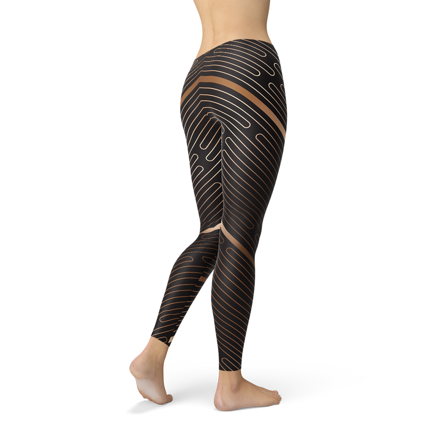 Womens Striped Lines Sports Brown Leggings