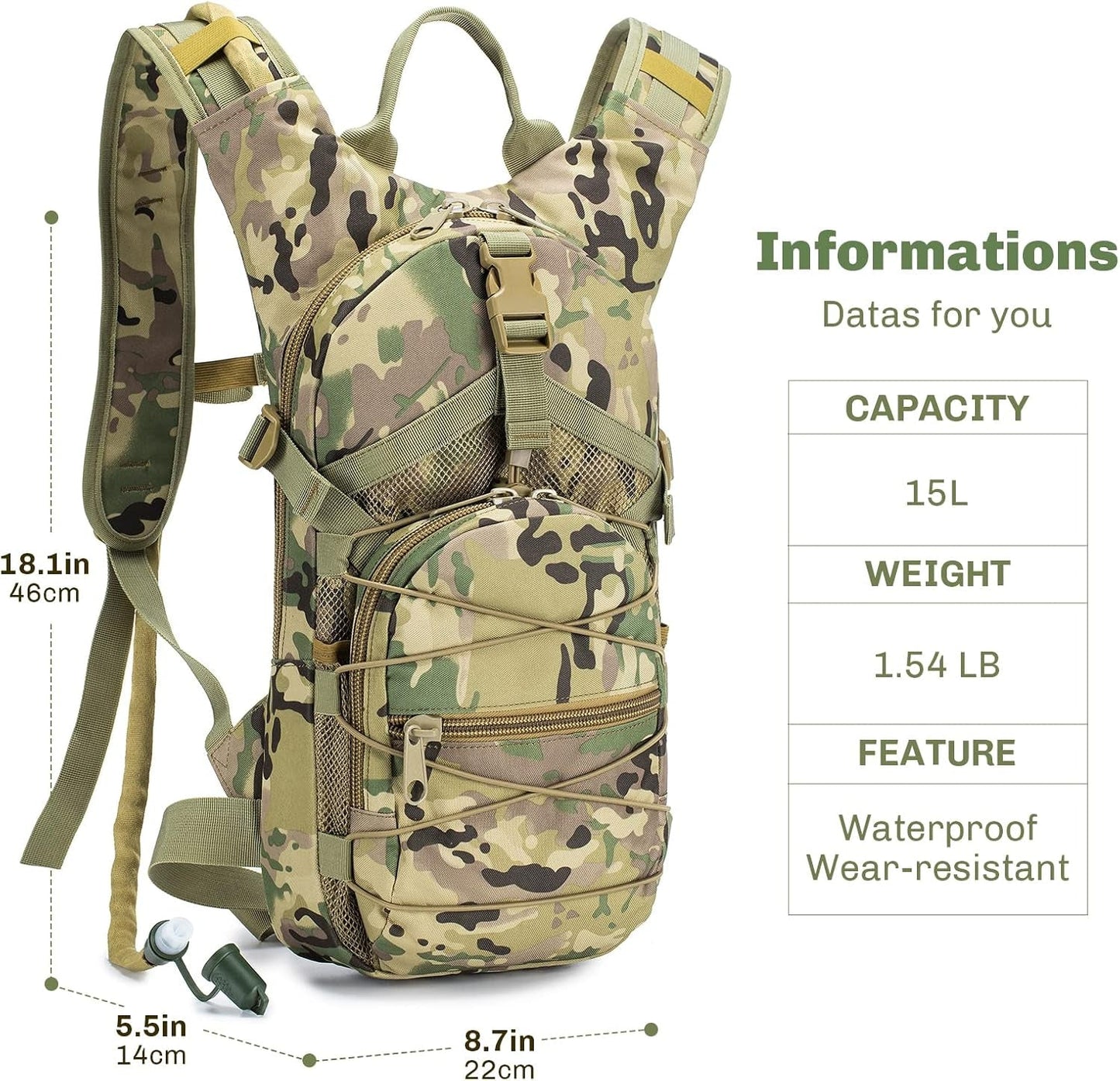 Tactical Hydration Pack Backpack Military Daypack Water Backpack with