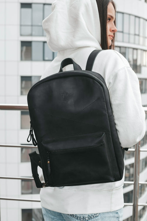 Minimalist Leather Women Backpack, Urban Leather Rucksack