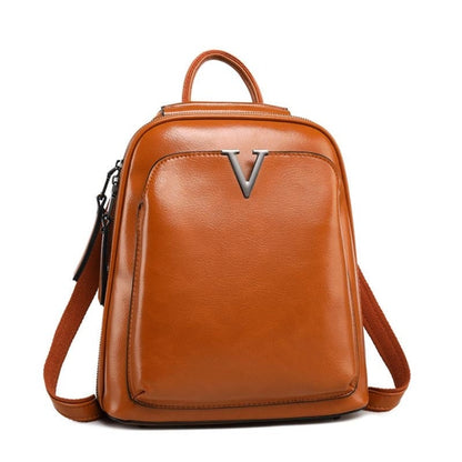 V Leather Backpack ~ Brown