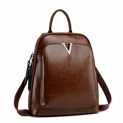 V Leather Backpack ~ Brown